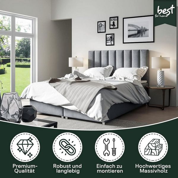 Best for Home Boxspringbett Trinity K-10 mit Stauraum, Bonellmatratze & Komfort Topper H3 (140x200 160x200 180x200 200x200 cm), mit o. ohne Kopfteil, Flexible Liefermöglichkeiten, Handwerksqualität