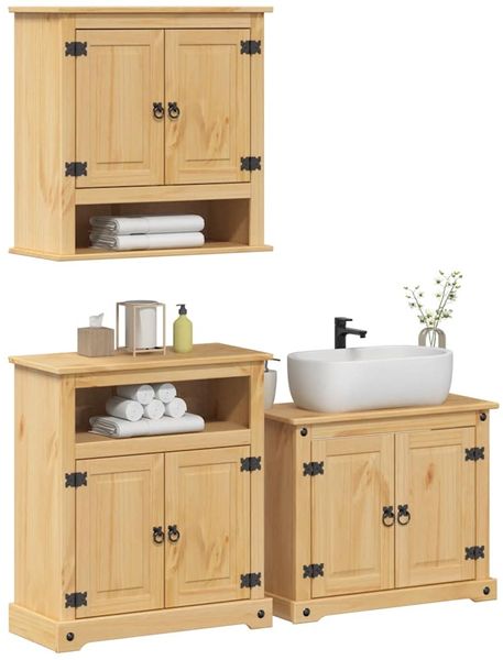 vidaXL 3-tlg. Badmöbel-Set CoronaMassivholz Kiefer 3334639