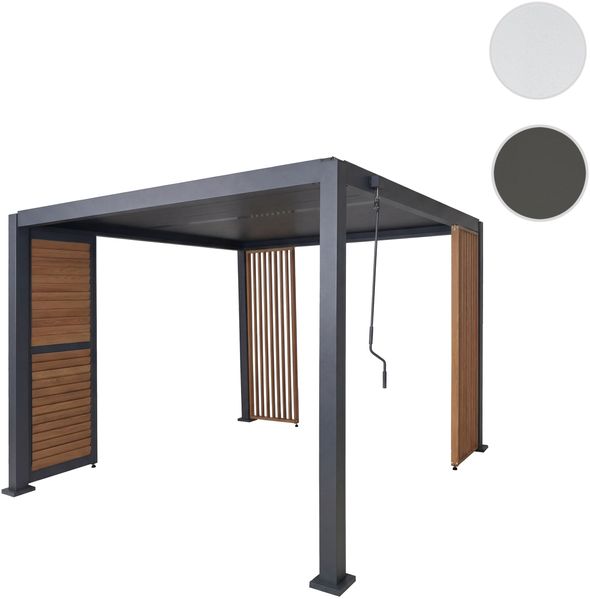 Pergola HWC-P65 mit 1x Lamellenwand und 2x Seitenwand, Lamellen-Pavillon, 10cm-Alu-Gestell 3x3m Holzoptik ~ anthrazit Bild 10
