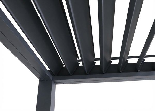 Pergola HWC-P65 mit 1x Lamellenwand und 2x Seitenwand, Lamellen-Pavillon, 10cm-Alu-Gestell 3x3m Holzoptik ~ anthrazit Bild 5