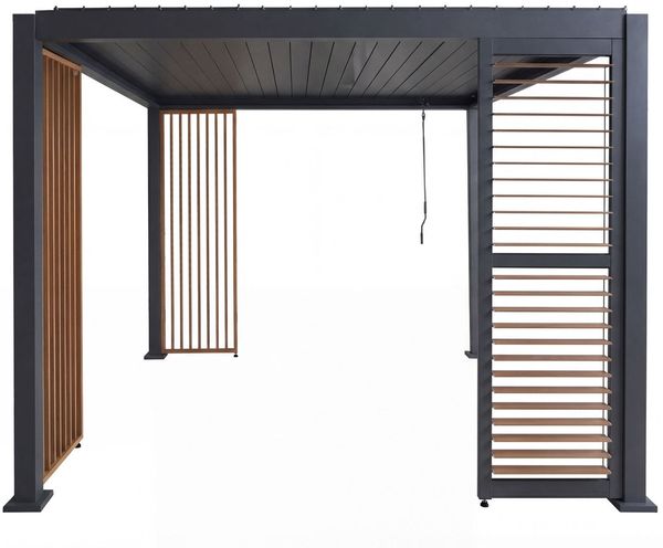 Pergola HWC-P65 mit 1x Lamellenwand und 2x Seitenwand, Lamellen-Pavillon, 10cm-Alu-Gestell 3x3m Holzoptik ~ anthrazit Bild 8