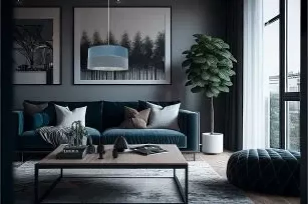 BPS Koncept 0Ex0-006-40 Hängeleuchte TWIST Velourss strukturiert und Satin auf PVC-Basis blau, silber 1xE27 60W H:102 Ø40cm dimmbar