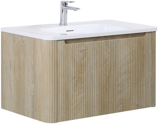 Badplaats Badmöbel Set mit Waschbecken und Unterschrank Tundra 80 x 48 cm Eiche Hell - Waschbeckenunterschrank mit Soft-Close und Waschbecken, Vorgemontiert