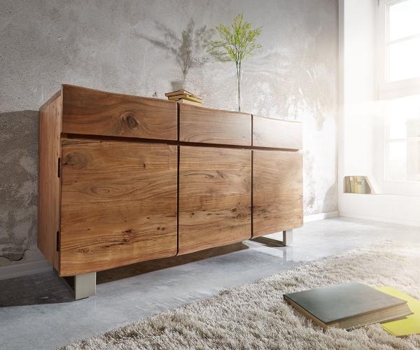 Sideboard Live-Edge 147 cm Akazie Natur 3 Türen 3 Schübe