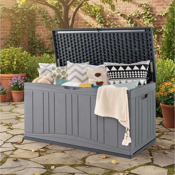 COSTWAY Auflagenbox, 300L Gartenbox mit Gasdruckfedern, abschließbar