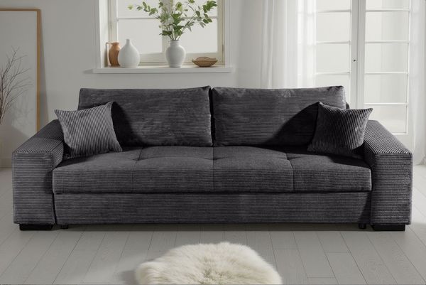 COLLECTION AB Schlafsofa Kreta, B: 248 cm, Liegefl. 137x195 cm, Bettfunktion, Bettkasten & 2 Zierkissen, optional mit Topper
