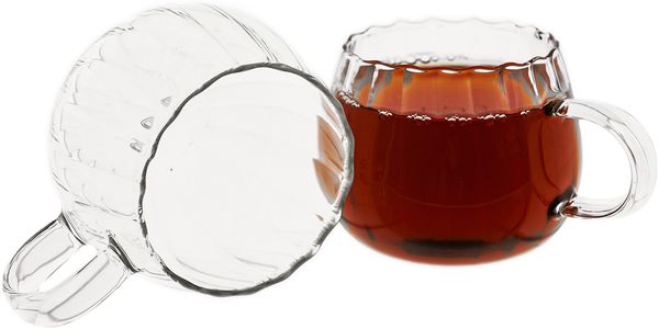 2-tlg. Gläser-Set mit Henkel 250 ml - Hitzebeständiges Glas mit Riffle-Design