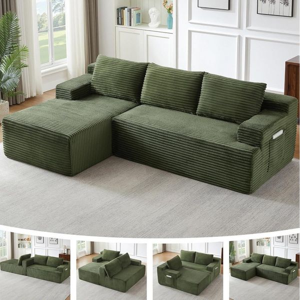 ANYSUN Ecksofa Couch L-Form, mit Liegeflache 3-Sitzer Ecksofa, Cord-Schlafsofa, Modulares Ecksofa, Loungesofa, Links / Rechts Chaiselongue Sofa,keine Montage erforderlich, modulares Schlafsofa für Wohnzimmer, Schlafzimmer, Wohnung und Büro
