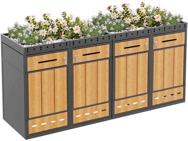 Mülltonnenbox, Mülltonnenunterstand mit Hochbeet, 120L 240L, wetterfest, Container, Abfallbehälter, Tonnenhaus, Gartenbox, abschließbare Müllbox (4 Tonnen)