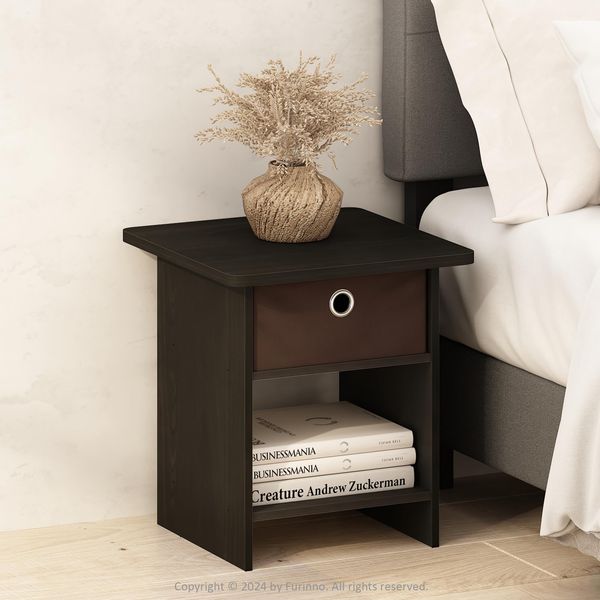 Furinno TIDUR Nachttisch, quadratischer Nachttisch mit abgerundeten Ecken und Aufbewahrungsbox, Endtisch, Beistelltisch mit Ablagefach, für Schlafzimmer, Wohnzimmer, Espresso