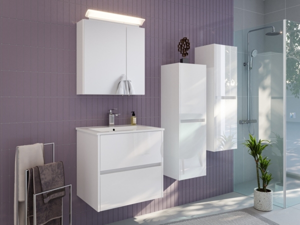 Badmöbelset Taifun 60cm 4tlg mit Spiegelschrank & 2x Seitenschrank weiß Hgl : Weiss hochglanz