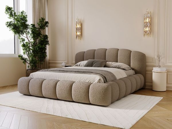 GRAINGOLD Cloud Soft Polsterbett 200x200, Bett mit Bettkasten und Lattenrost, Bouclé-Stoff, Braun