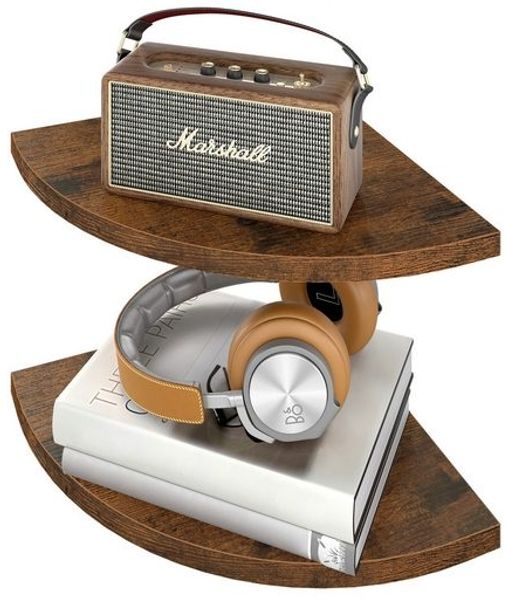 VASAGLE 2er Set Eckregal, Fächerförmiges Schweberegal für Schlafzimmer, 20 x 20 x 1,2 cm, Braun
