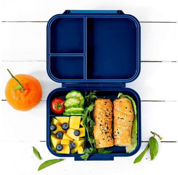 LEKKABOX Lunchbox Mini Kinder Bentobox, 3 Fächer - Brotdose Vesperdose Brotbüchse, Für feuchte Lebensmittel auslaufsicher, inkl. extra Trenner