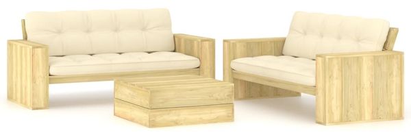 vidaXL 3-tlg. Garten-Lounge-Set mit Kissen Kiefernholz Imprägniert 3065785