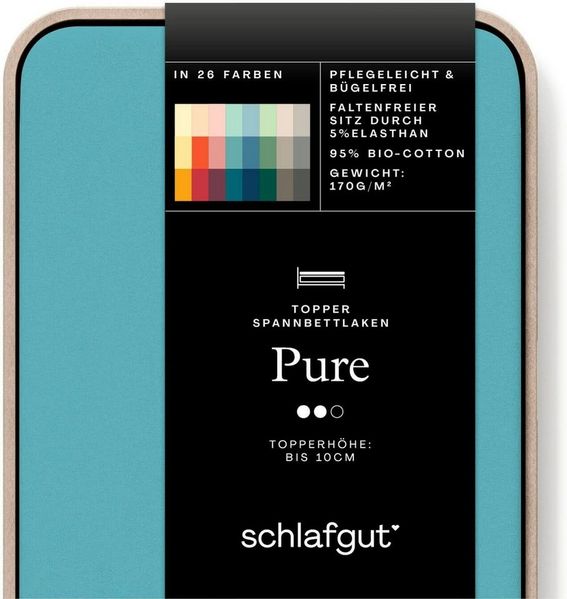 Schlafgut 'PURE TOPPER' Spannbettlaken, für Topper bis 10 cm Höhe, Petrol Mid, XL 180x200cm - 200x220cm, 100% Bio-Baumwolle Bild 2