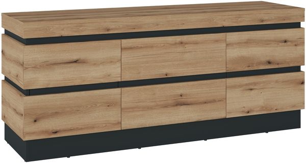 Lowboard >CORTE< in Coast Evoke Eiche Dekor/Kosmos Grau - 160,8x68x45cm (BxHxT)