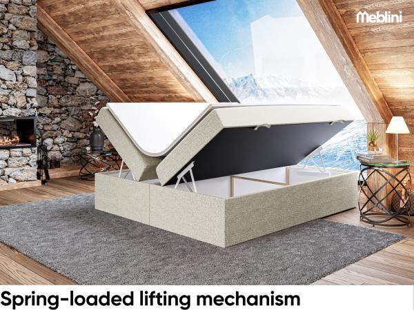 MEBLINI Boxspringbett LIONEL 140x200 cm mit Bettkasten - H4/Beige Webstoff Polsterbett - Doppelbett mit Topper & Taschenfederkern-Matratze Bild 3