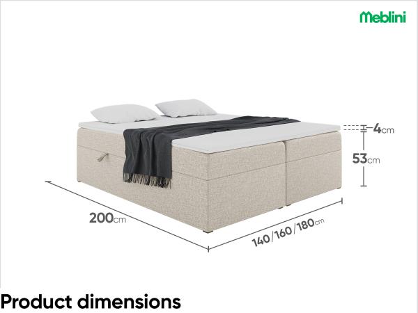 MEBLINI Boxspringbett LIONEL 140x200 cm mit Bettkasten - H4/Beige Webstoff Polsterbett - Doppelbett mit Topper & Taschenfederkern-Matratze Bild 7