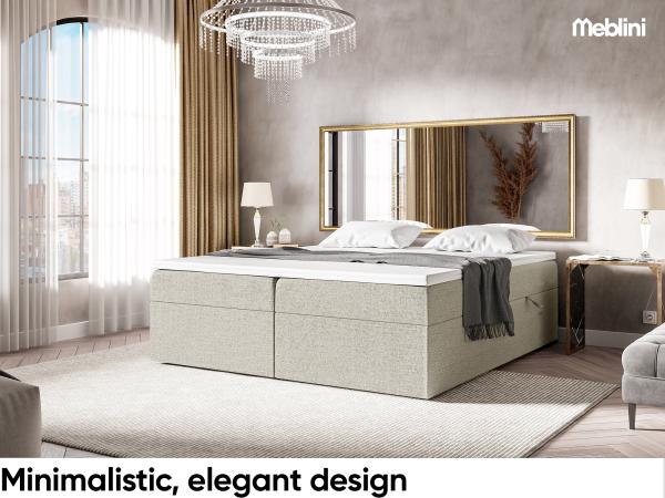 MEBLINI Boxspringbett LIONEL 140x200 cm mit Bettkasten - H4/Beige Webstoff Polsterbett - Doppelbett mit Topper & Taschenfederkern-Matratze Bild 4