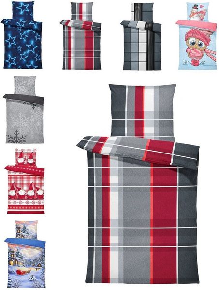 One Home Bettwäsche Winter Thermofleece, Fleece, 3 teilig, Kariert gestreift, kuschelig flauschig warm weich Modern