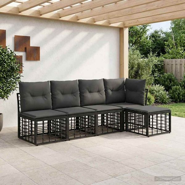 vidaXL Outdoor-Sofagarnitur Schwarz Polyester 3437451