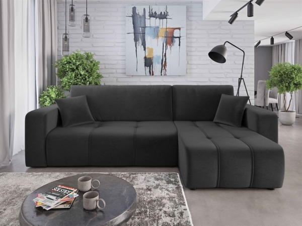 Ecksofa mit Schlaffunktion Sofa DAGNY in Stoff Kronos Dunkelgrau Ottomane Rechts
