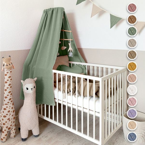 lilimaus Betthimmel Babybett Himmel Gold-Edition aus Musselin Baumwolle - 12 Farben (1-tlg), Musselin Betthimmel Babybett mit goldenen Sternen, handgenäht