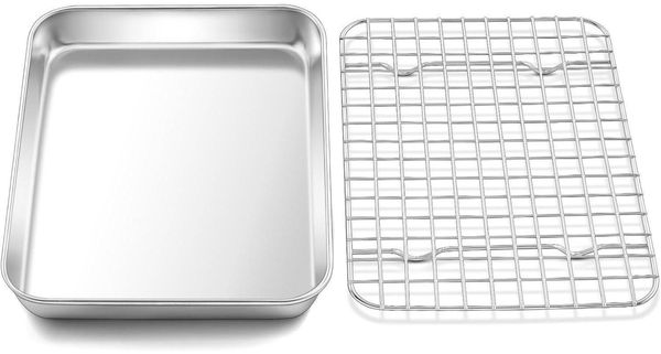 Onader Edelstahl Mini Backblech mit Abkühlgitter Set 23,7x17,7x2,5cm