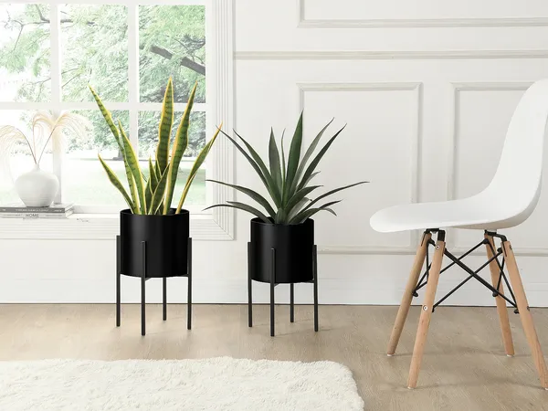 Vente-unique - EDMEE Floral decor Metall Schwarz - B 25 cm23 cm x H 35,5 cm39 cm x L 23 cm25 cm