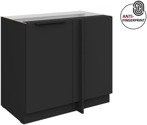 Küchen Eckunterschrank 105 cm Küche ARIA Schwarz ultra matt + Schwarz matt, hochwertige Fronten mit Anti Fingerprint Beschichtung Küchenzeile Küchenblock