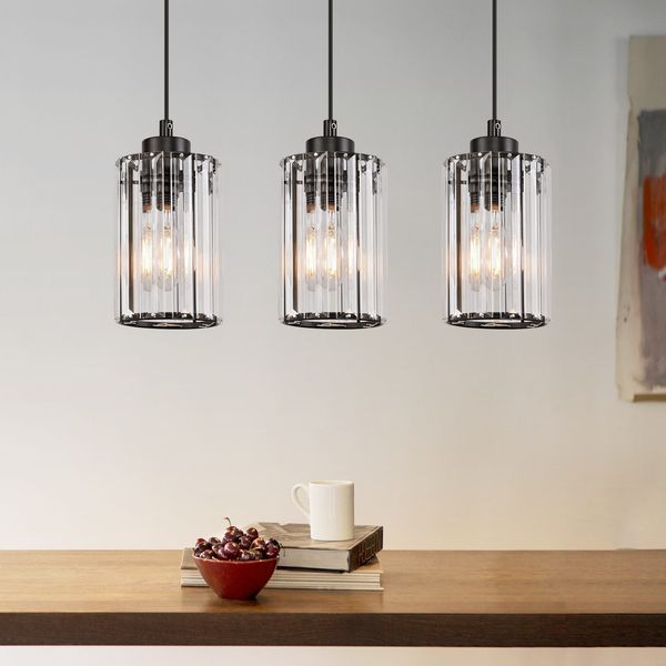 ZMH Pendelleuchte Esstisch Esszimmerlampe Hängend - Hängelampe Schwarz Modern Esstischlampe Wohnzimmer Schlafzimmer 3 Flammig E27 Hängeleuchte Design Pendellampe Kristall für Küche(ohne Leuchtmittel)