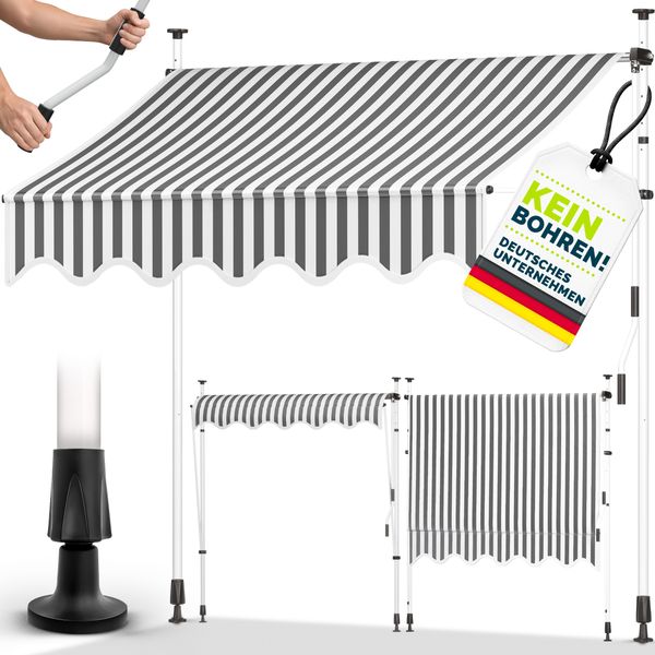tillvex Balkonmarkise 150 cm Grau/Weiß Gelenkarm Markise Klemmmarkise Sonnenmarkise Balkon ohne Bohren