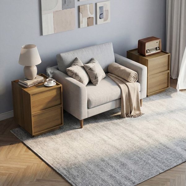 MODFU Nachttisch Mittelalterlich-moderner (Nachttisch mit 2 Schubladen grifflos Oak, 2-St, 38 x 48 x 54 cm)