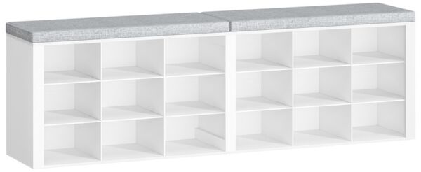 Schuhbank, Schuhregal mit Sitzfläche, Schuhschrank mit Sitzbank, 18 Fächern, Eingangsbank Verstellbaren Ablagen für Wohnzimmer, Schlafzimmer, Flur, Weiß Bild 2