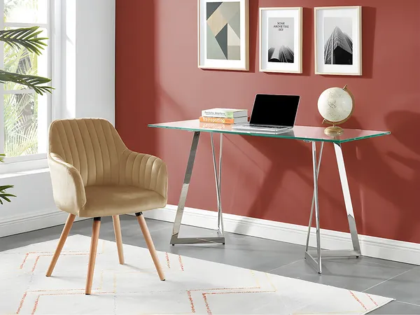 Vente-unique - ELEANA Stuhl SamtStoff Beige - B 58 cm x H 85 cm x L 56 cm