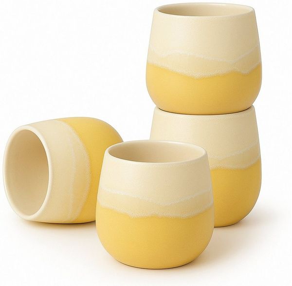 Goodwei Teeglas Japanisches Teebecher Set "Fuji Yellow", modernes Design, 4-tlg, Keramik