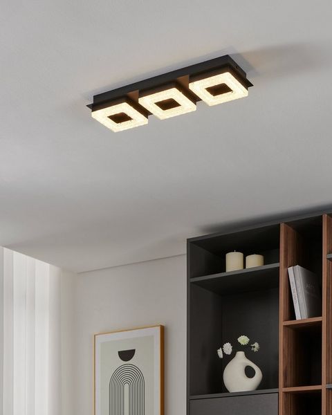 Eglo 99325 Deckenleuchte FRADELO 1 LED 3X4W Stahl, Kunststoff schwarz, Kristall klar L:46cm B:14cm H:6cm 3000K