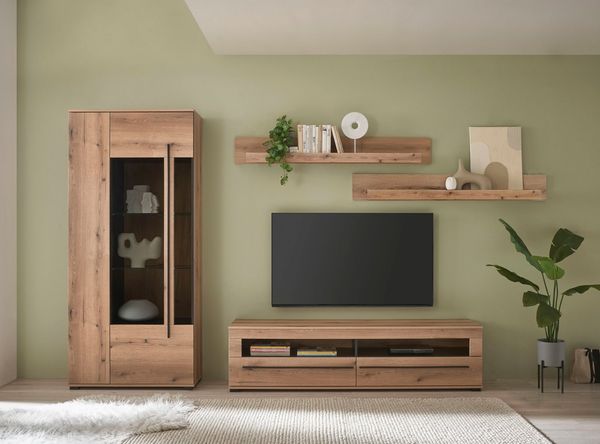 INOSIGN Wohnwand Cantara, moderne Anbauwand, Wohnzimmer-Set, in Eiche Evoke oder Weiß, (Set), enthält eine Vitrine, ein Lowboard und zwei Wandboards