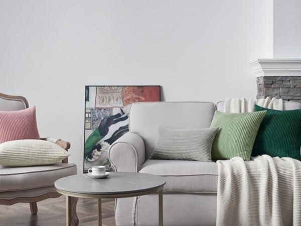 2er Set Kissenbezug 50x50 Creme Kordsamt gestreiftes Muster Sofakissen Bild 7