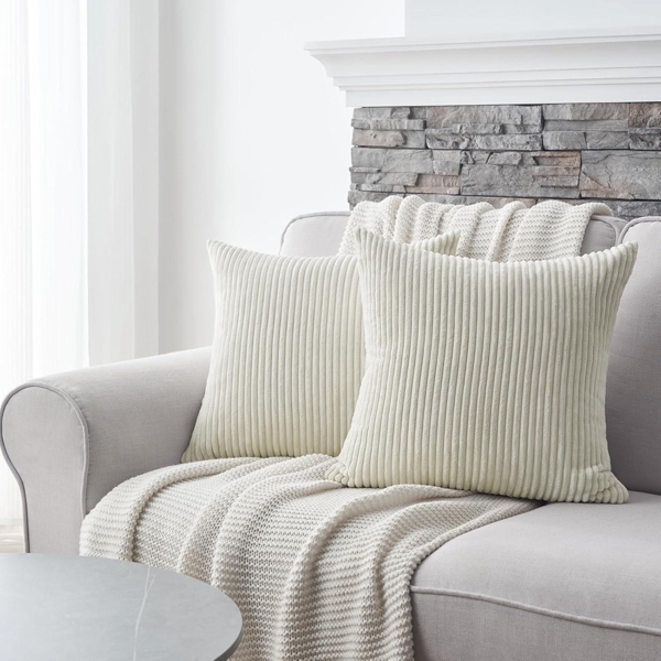2er Set Kissenbezug 50x50 Creme Kordsamt gestreiftes Muster Sofakissen Bild 4