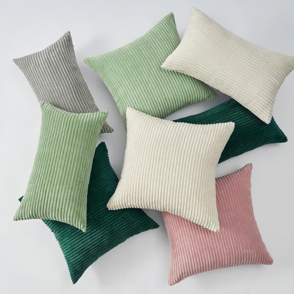 2er Set Kissenbezug 50x50 Creme Kordsamt gestreiftes Muster Sofakissen Bild 6