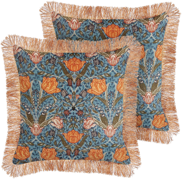 Kissen 2er Set Blumenmuster MITELLA Samtstoff 45 x 45 cm Blau