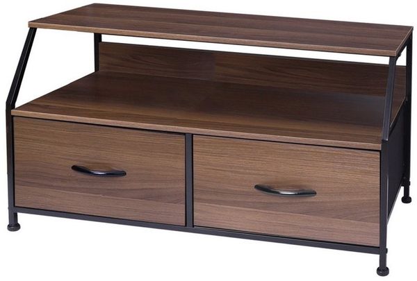 Mondeer Kommode Schubladenschrank, mit 2 Schubladen, Metallrahmen, Schwarze Walnuss