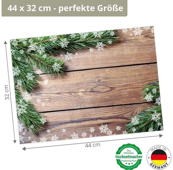 Tischsetmacher Platzset Tischsets I Platzsets - Weihnachten - Tannenzweige aufsichtig, (aus Naturpapier in Aufbewahrungsmappe, 12-St, 44 x 32 cm / weiß), Made in Germany