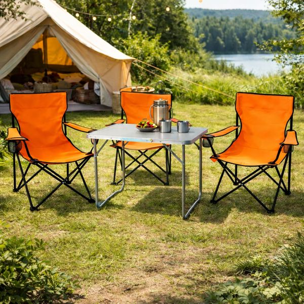 4-teiliges Campingmöbel Set orange Tisch+Campingstühle mit Tasche