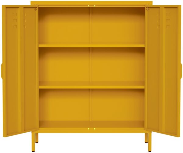 skølm 'Atria' Metallkommode, senfgelb, 100x38x80 cm, Metallschrank mit 3 Fächern Bild 9