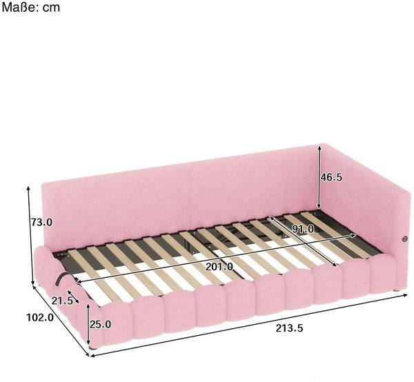 Schlafsofa mit Bettfunktion, Stauraum und Lattenrost, 90x200 cm, Polsterbett, Einzelbett, Jugendbett, Bezug aus Vlies Bild 5