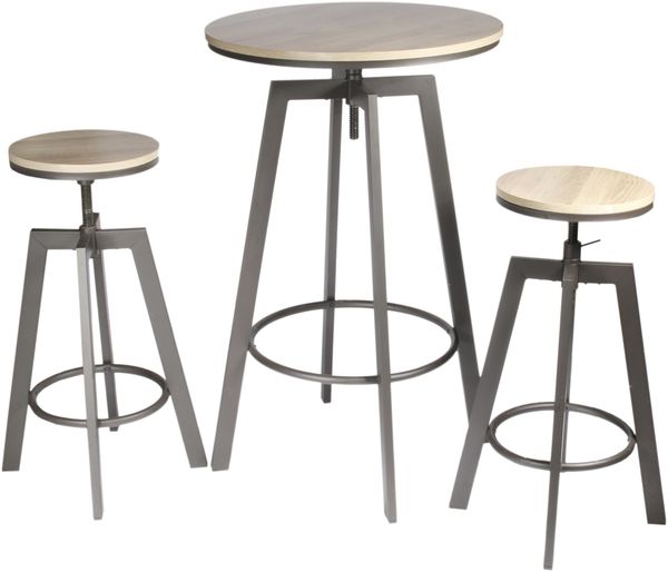 HOME DECO FACTORY Esstisch Aria mit 2 Verstellbare Hocker, MDF, 64 x 64 x 93 cm, Schwarz