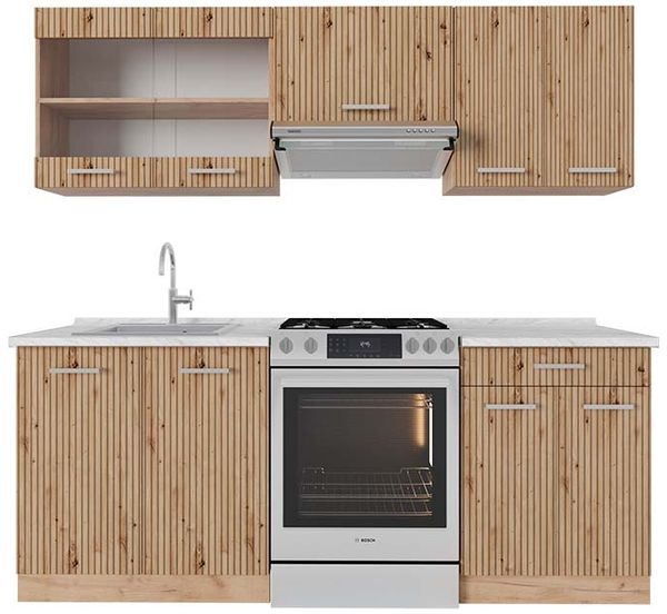 Küchenzeile R-Line Artisan-Eiche/Goldkraft Eiche 200 cm , AP Marmor Vicco